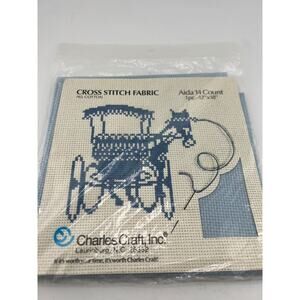 NEW All Cotton Cross‎ Stitch Fabric Aida 14 Count 12” x 18” Blue